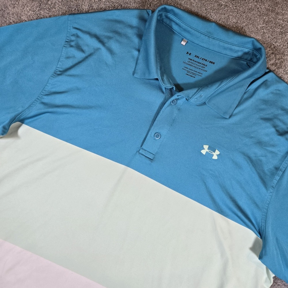 Under Armour Polo Mens 2XL Light Blue White Playoff Polo Performance Golf